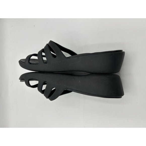 Crocs Rhonda Wedge Black SlipOn Strappy Comfort Sandals Size 8 - Picture 4 of 7